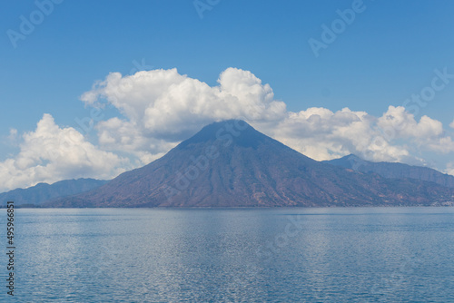 Panajachel in lake atitlan guatemala with volcano in the background