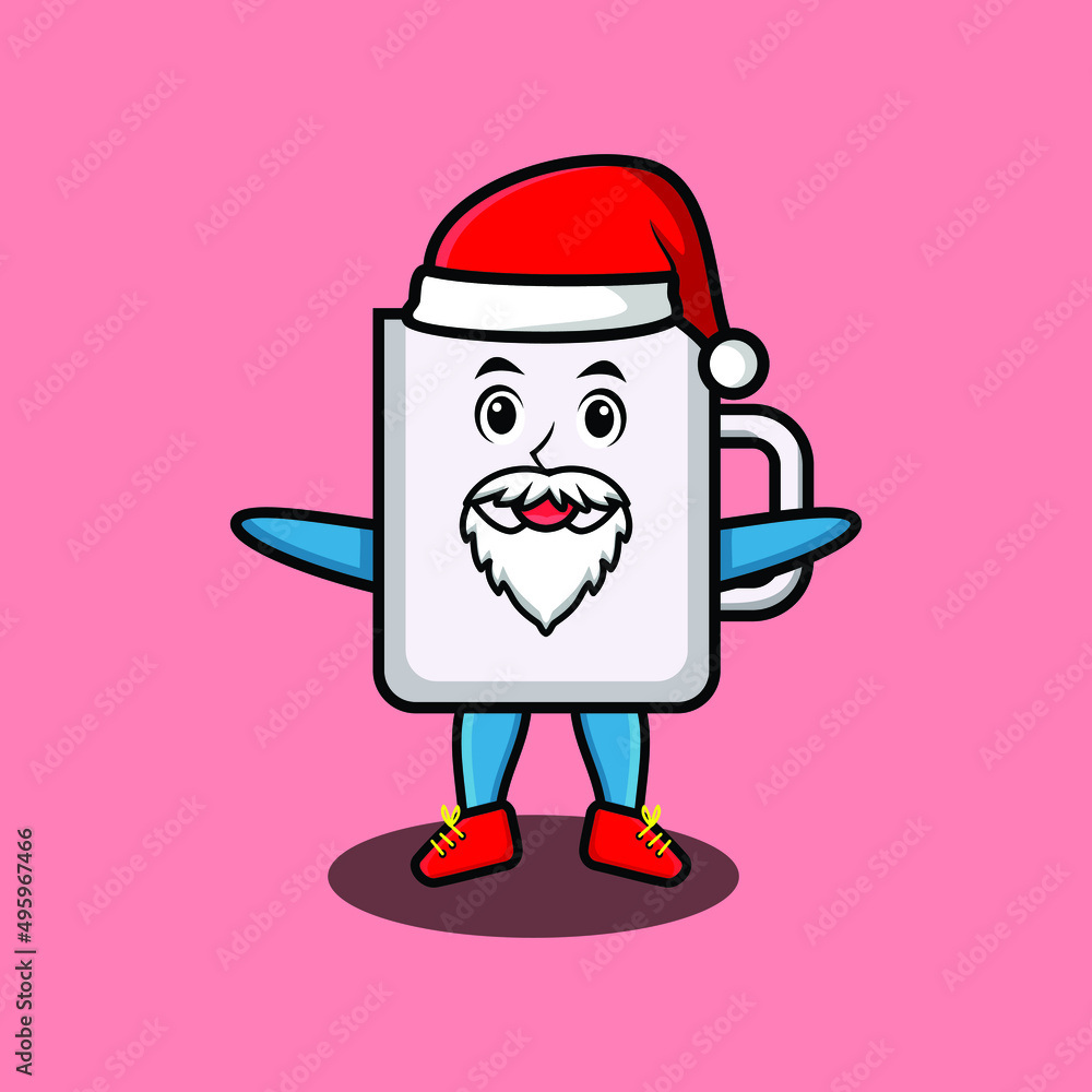 Cute Cartoon mascot character Coffee tea cup santa claus character christmas in modern design style for t-shirt, sticker, logo element