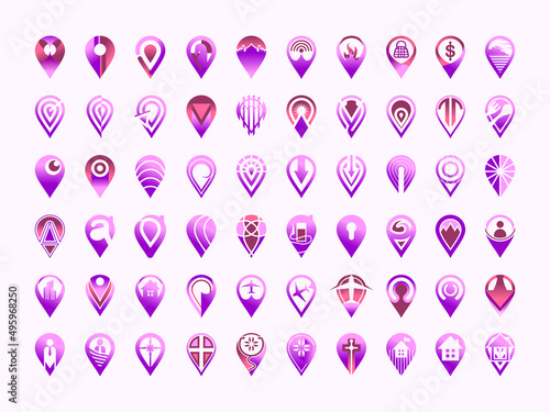 A collection of 60 location pin icons