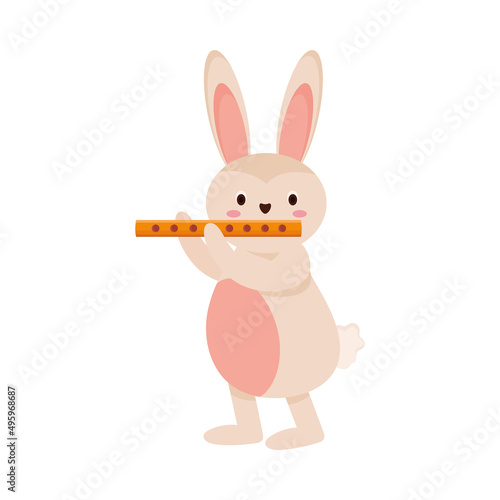 cute rabbit playing flute