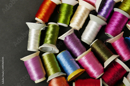 close-up colorful threads,craft threads,colorful lace knitting threads wound on spools,