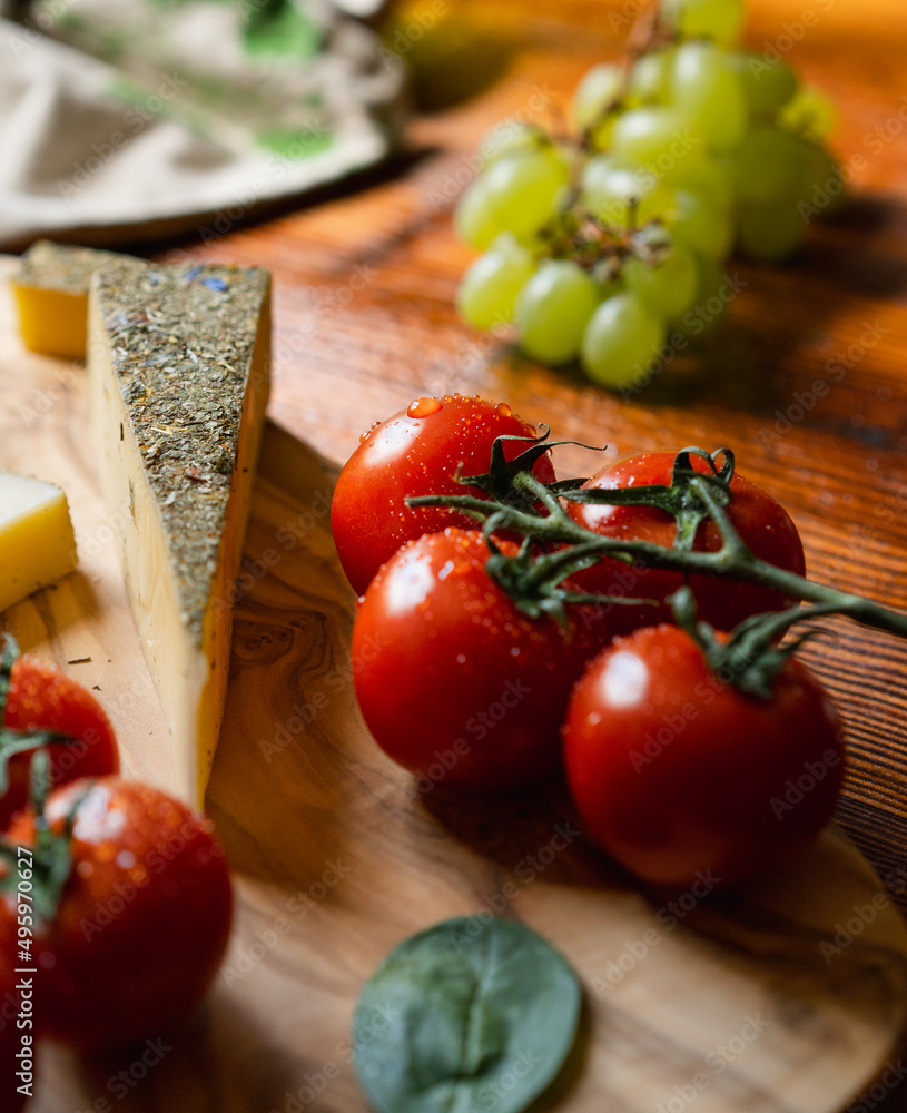 Colorful food photography - tomatoes, cheese, grape, italian style Colorful food photography - tomatoes, cheese, grape, italian style