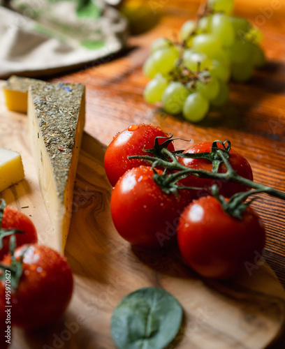 Colorful food photography - tomatoes, cheese, grape, italian style