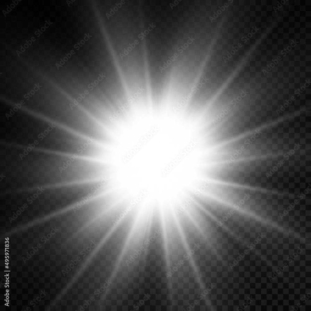 Glow bright light star, white sun rays, sunshine. Glow bright light star, white sun rays, sunshine.