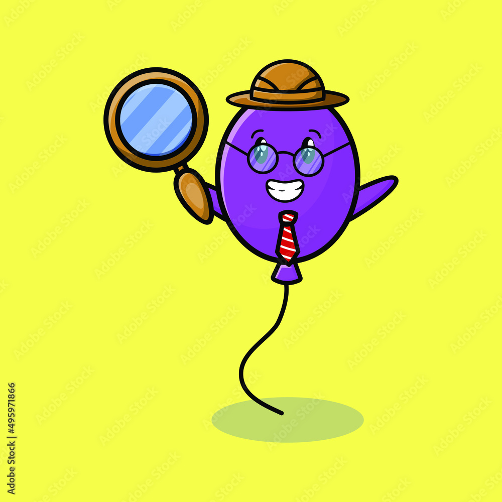 Cute cartoon character Balloon detective is searching with magnifying glass and cute style design for t-shirt, sticker, logo element Cute cartoon character Balloon detective is searching with magnifying glass and cute style design for t-shirt, sticker, logo element