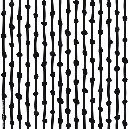 Seamless pattern with vertical lines and circles. Abstract geometric background in black and white colors.
