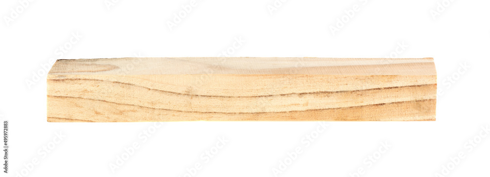 Wooden bar isolated on a white background, front view. Pine wooden beam. Wooden bar isolated on a white background, front view. Pine wooden beam.