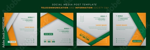 Set of social media post template in square design with green and yellow geometric background design