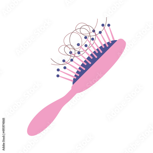 Pink hairbrush comb isolated flat vector icon, hair loss illustration.