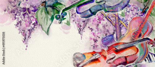 Canvas Print Spring music, concert. Watercolor concept banner, design element.