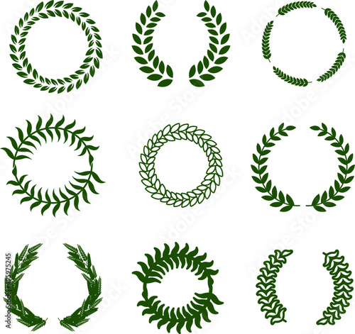 greek-round-various-branch-wreathes-set | set of laurel wreaths