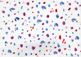 The background pattern with watercolor red and blue splashes is a hand sketch.
Ideal for greeting and greeting cards, invitations, textile design.