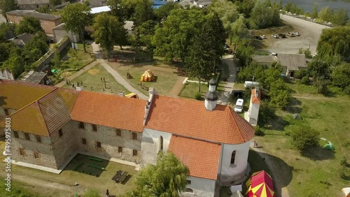 Aerial to Starokostiantyniv castle is a Volhynian castle built at the confluence of the Sluch and Ikopot rivers by Konstantyn Ostrogski, Ukraine
