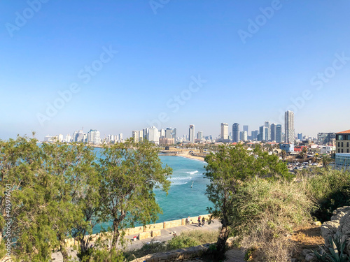 TEL AVIV, ISRAEL - JANUARY 21, 2019: View of Tel Aviv from Yaffa park on a hill photo