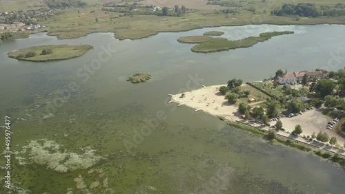Aerial to Starokostiantyniv castle is a Volhynian castle built at the confluence of the Sluch and Ikopot rivers by Konstantyn Ostrogski, Ukraine