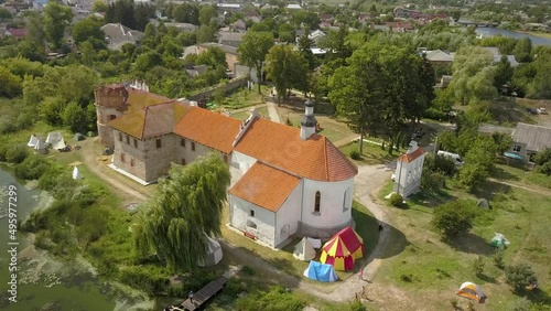 Aerial to Starokostiantyniv castle is a Volhynian castle built at the confluence of the Sluch and Ikopot rivers by Konstantyn Ostrogski, Ukraine photo