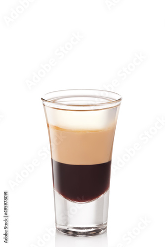 Alcoholic drink coffee in a glass. Photo of a drink on a white background