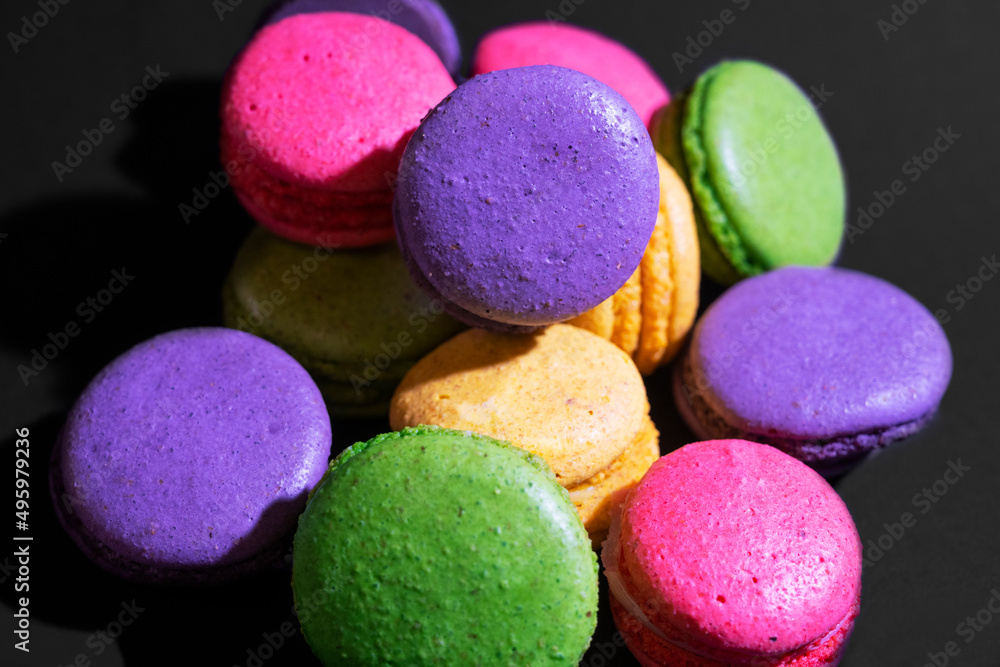 lot of colorful pasta with French cookies. Delicious almond macaron. lot of colorful pasta with French cookies. Delicious almond macaron.