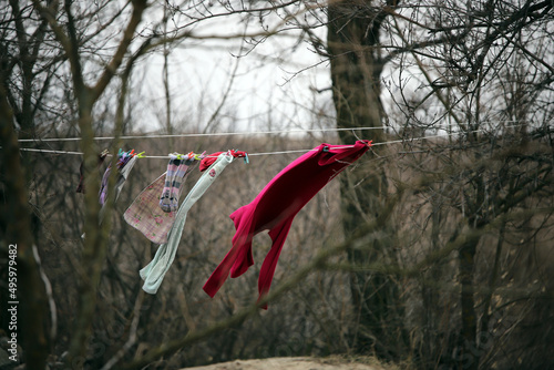 clothes dry on clothesline after washing photo for text