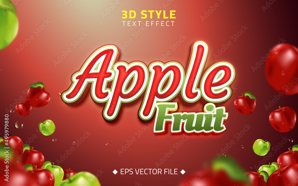 Realistic Red and Green apple with editable text logo 3d effect