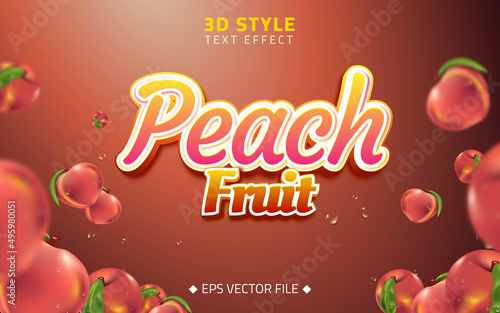 Realistic peach fruit with editable text logo 3d effect