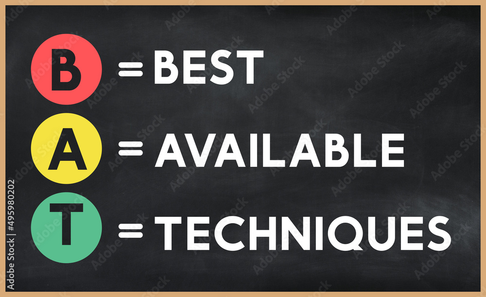 Best available techniques - BAT acronym written on chalkboard, business acronyms. Best available techniques - BAT acronym written on chalkboard, business acronyms.