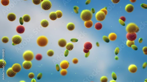 Animation of airborne pollen particles. Pollen allergy is also known as hay fever or allergic rhinitis
 photo