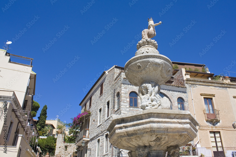 Four Fountain (or Quattro Fontane) at Piazza del Duomo in Taormina, Sicily, Italy
