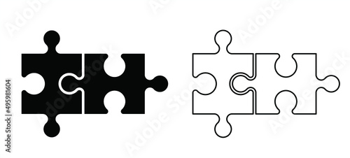 jigsaw puzzle pieces connection line pattern. Puzzle pieces icon or pictogram. Cartoon vector outline. Autism awareness logo or symbol. Dubbele platte puzzels. Teamwork concept. Mosic sign. Game print