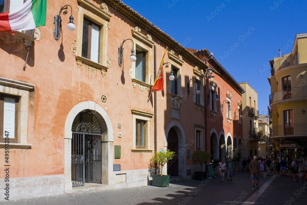 Building of City Hall in Old Town of Taormina, Sicily, Italy	
