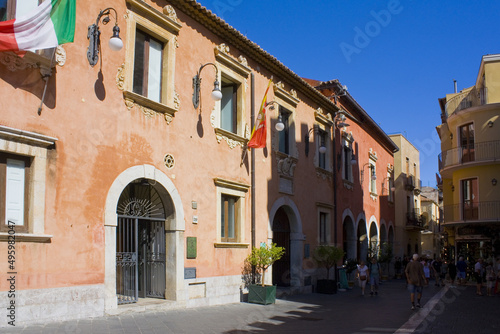 Fototapeta Naklejka Na Ścianę i Meble -  Building of City Hall in Old Town of Taormina, Sicily, Italy	
