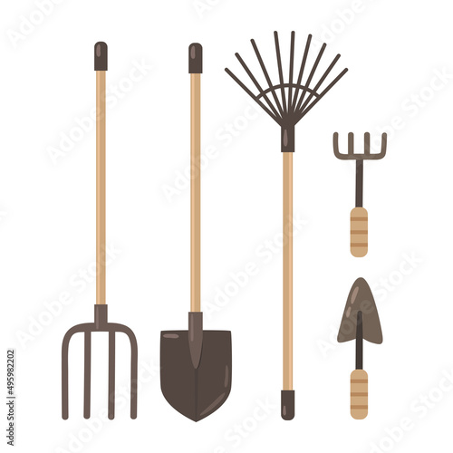 Vector set of tools for gardening and agricultural work photo