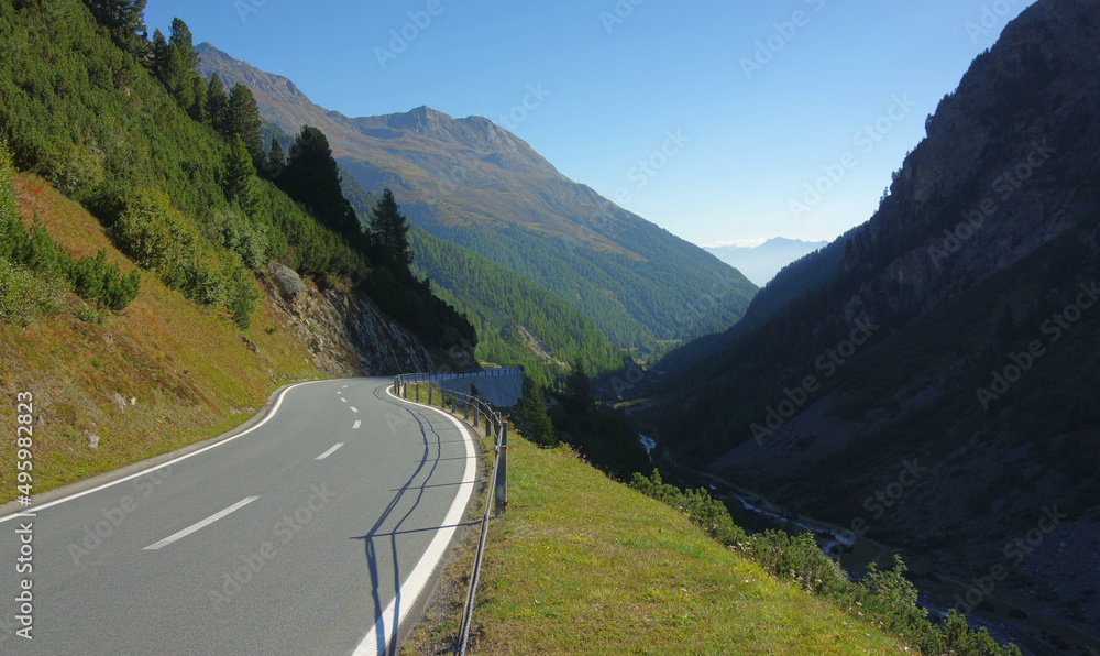 Naklejka premium road in mountains, Grisons, Switzerland