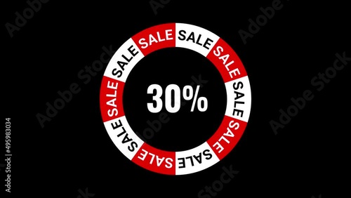 30% discount for holiday and seasonal sales. Promotional offer. Transparent background. Timer for Black Friday with alpha channel. Advertising animation for social media posts, stories. Modern