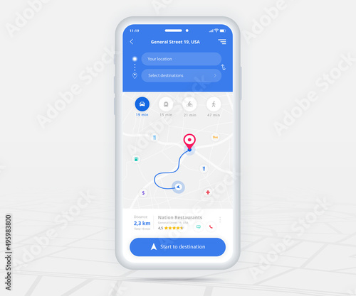 Map GPS navigation app ux ui concept, Mobile map application, Smartphone App search map navigation, Technology map, City navigation maps, City street, gps tracking, Location tracker, Vector