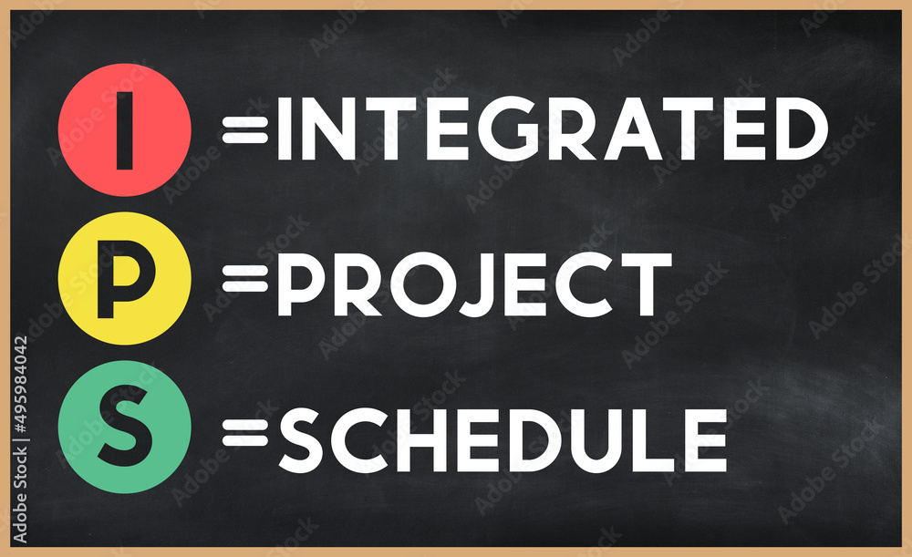 Integrated project schedule - IPS acronym written on chalkboard, business acronyms. Integrated project schedule - IPS acronym written on chalkboard, business acronyms.