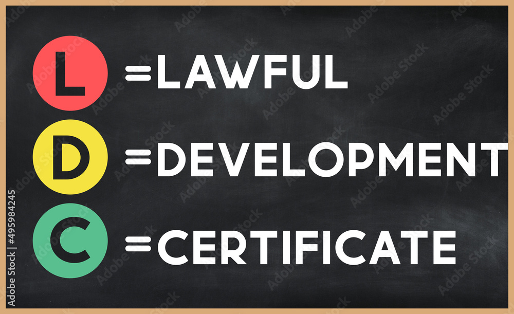Lawful development certificate - LDC acronym written on chalkboard, business acronyms. Lawful development certificate - LDC acronym written on chalkboard, business acronyms.