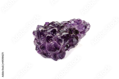Amethyst Crystal Druse macro mineral on white background close up