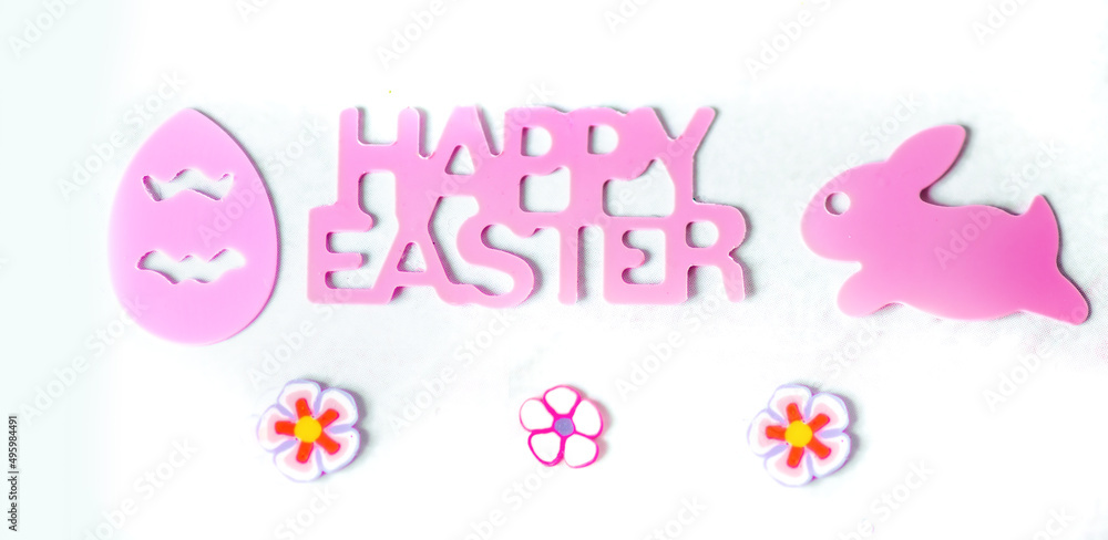 Happy Easter banner with a bunny and Easter egg Happy Easter banner with a bunny and Easter egg