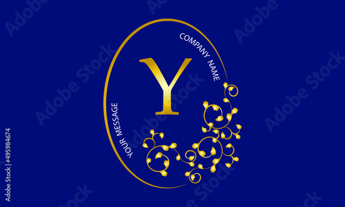 Exquisite gold monogram, logo, invitation, greeting card, business sign or any desired idea on a dark background with the letter Y in the center.