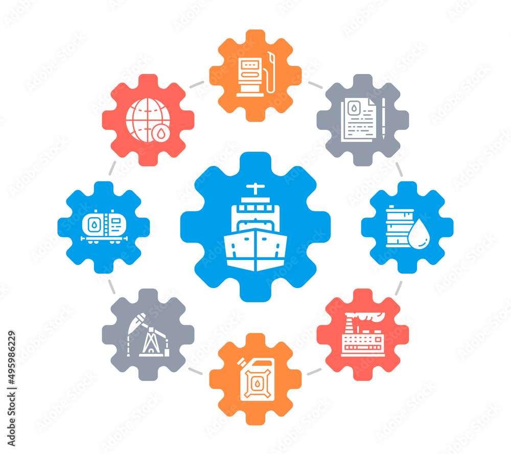Oil industry modern icons in infographic circle. Fuel Truck, Engineer, Gasoline, Cargo Ship vector concept design. Oil industry modern icons in infographic circle. Fuel Truck, Engineer, Gasoline, Cargo Ship vector concept design.