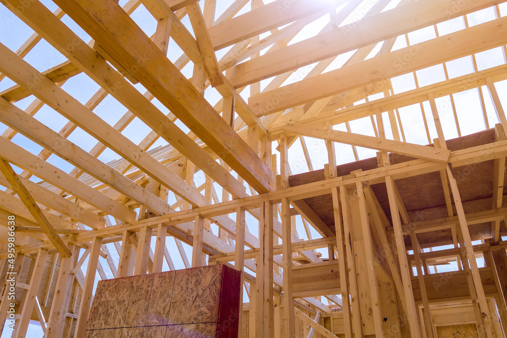 Being built with wooden framing under framing beams stick Being built with wooden framing under framing beams stick