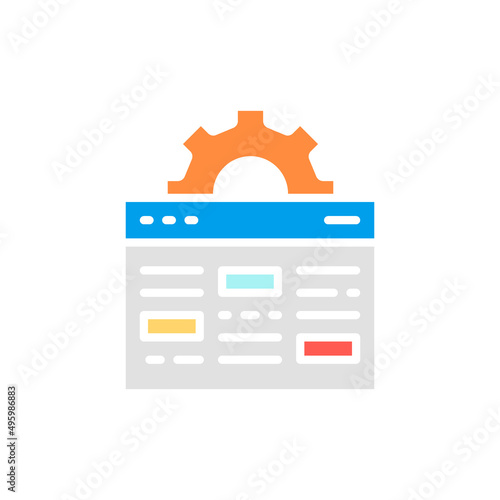 Vector webpage with gear, browser repair, website optimization white line icon. photo