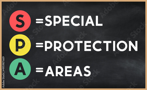 Special protection areas - SPA  acronym written on chalkboard, business acronyms. photo