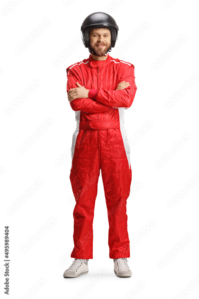 Fototapeta premium Racer with a helmet and a red suit