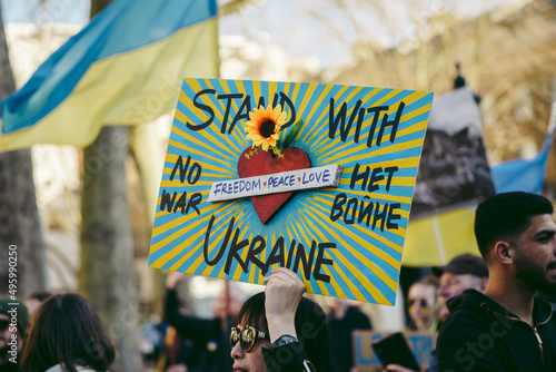 Syrian and Ukrainian people protest, gather to demand tougher sanctions on Russia from British Government, EU and USA to stop the war in Ukraine photo