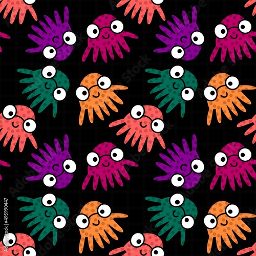Kids seamless cartoon octopus pattern for fabrics and textiles and packaging and gifts and cards and linens © Tetiana