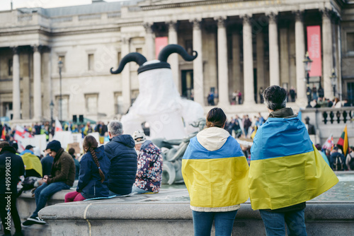 Ukrainian people protest, thousands gather to demand tougher sanctions on Russia from British Government, EU and USA to stop the war in Ukraine photo