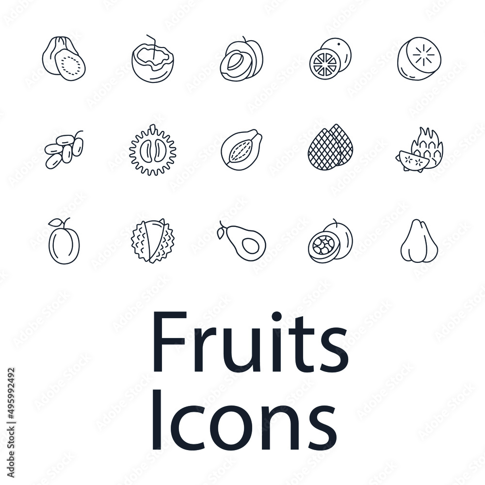 Fruits icons set . Fruits pack symbol vector elements for infographic web Fruits icons set . Fruits pack symbol vector elements for infographic web