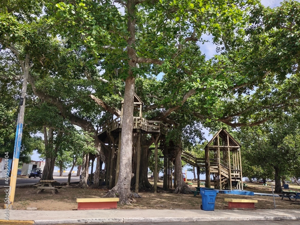 Columbus Park treehouse Parque Colon playground in the park in Aguadilla, Puerto Rico